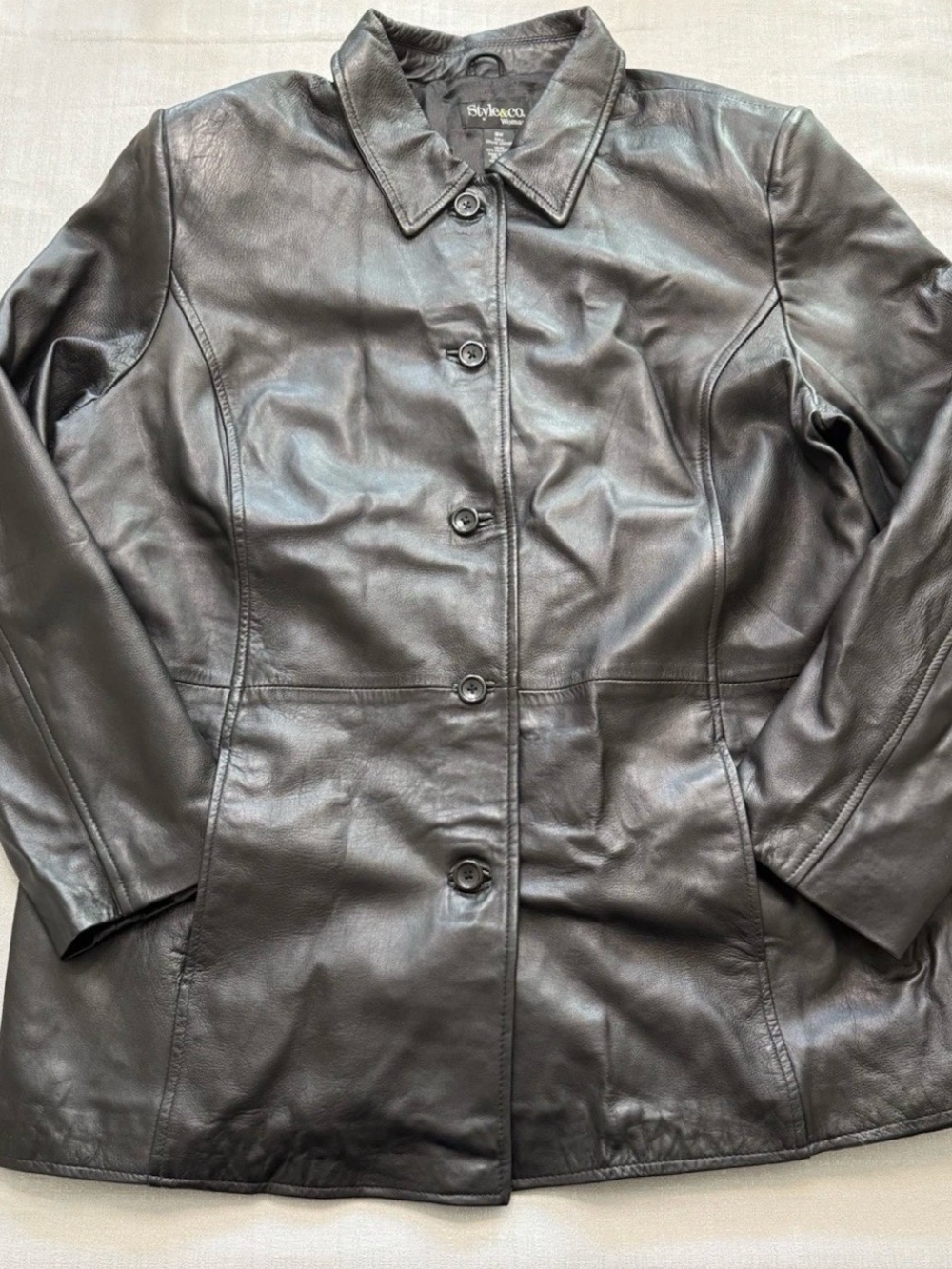 Style & Co. Women's Black size 18 Leather Button-Front Jacket